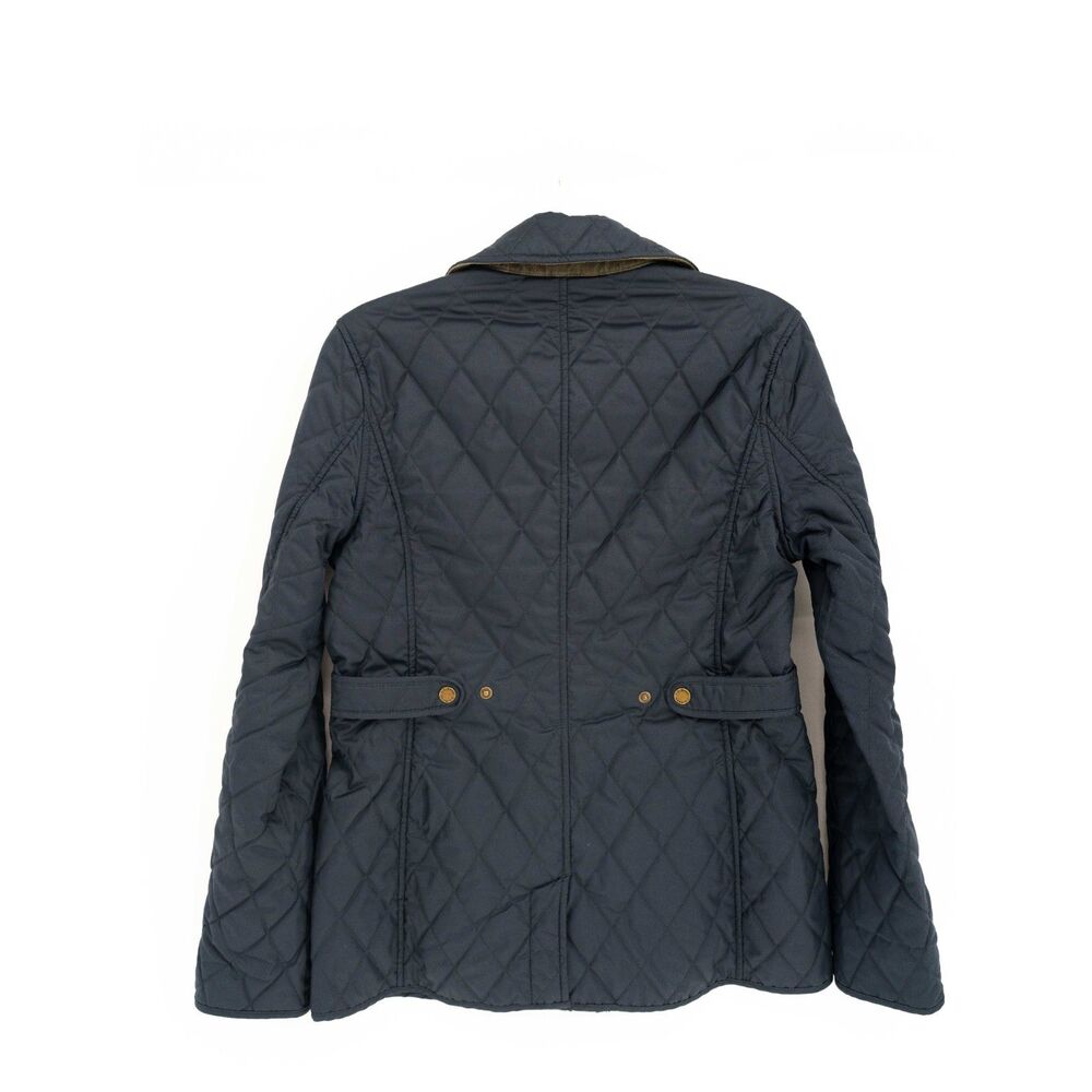 LL Bean Womens XS Quilted Jacket Navy Blue With Plaid Flannel Lining Fall Coat